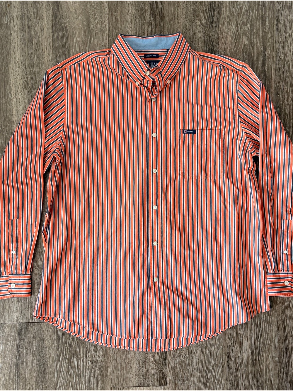 Chaps Men’s Orange Navy White Striped Button-Up Shirt